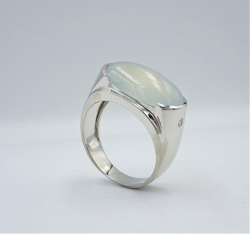 冰晴種水大氣馬鞍男戒 14K【仁愛精品店】 - 戒指 - 玉石 白色