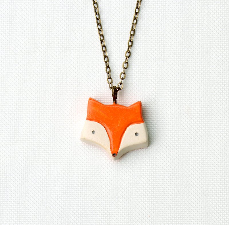 Little prince Little fox / Necklace - Necklaces - Clay Orange