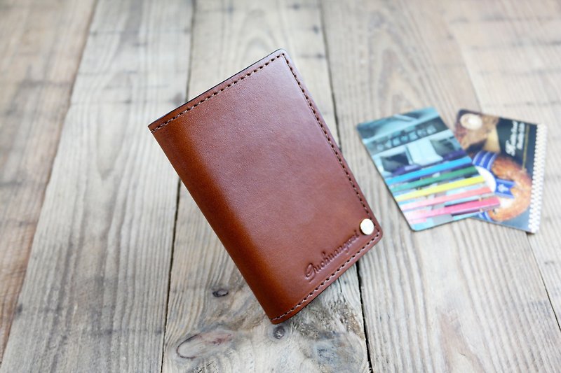 APEE leather handmade ~ carry card clip ~ plain brown - ID & Badge Holders - Genuine Leather Brown