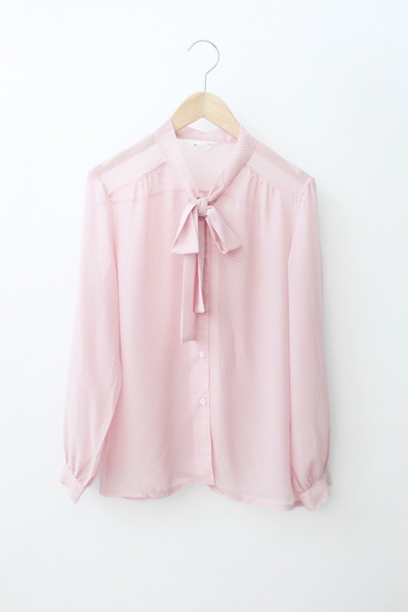其他材質 女襯衫 粉紅色 - 【RE0219T1377】早春粉紅色點點寬鬆長袖古著襯衫