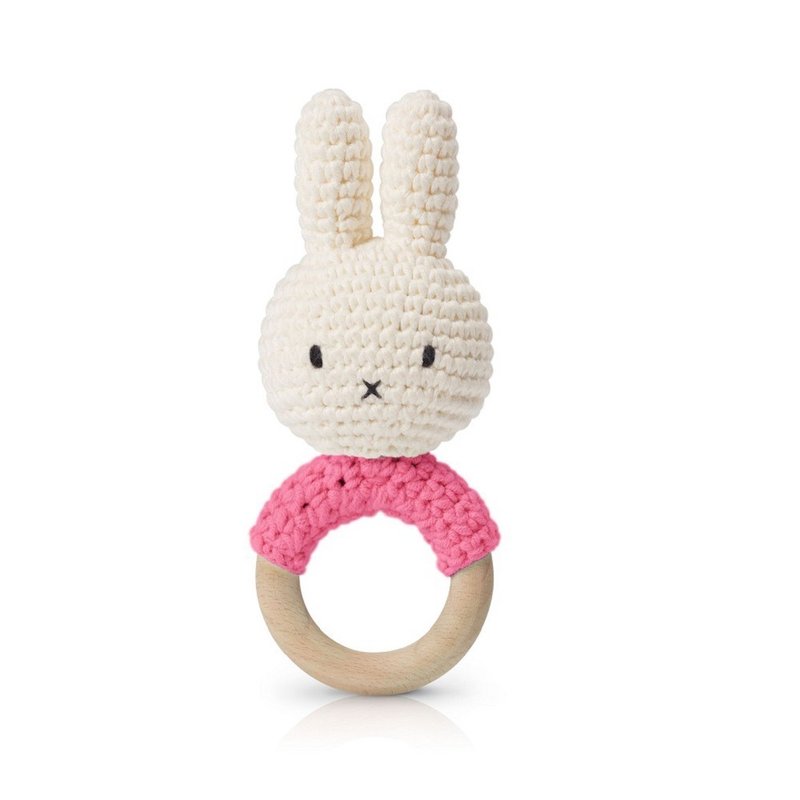 Just Dutch | Miffy handmade teether pink + music - ตุ๊กตา - ผ้าฝ้าย/ผ้าลินิน สีแดง