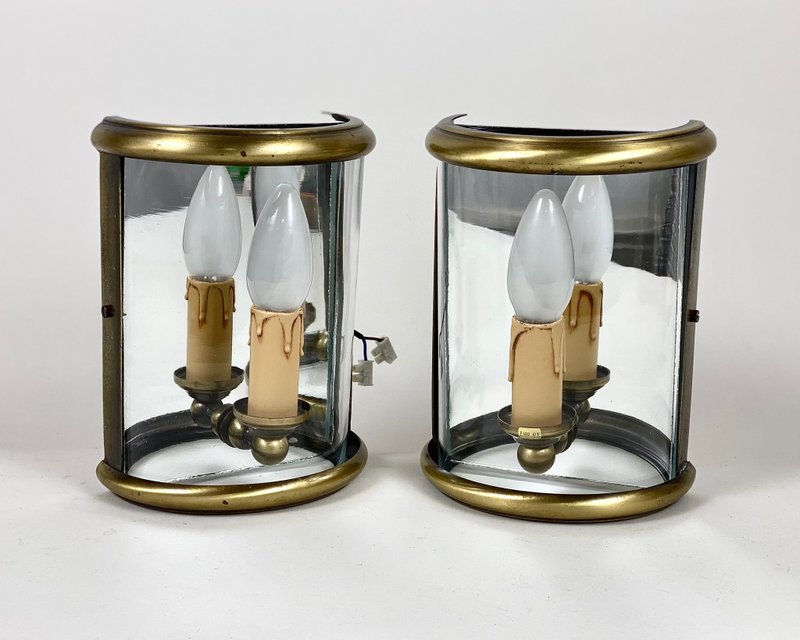 復古凸面半壁燈路易十六、Delmas Luminaires 比利時 80 年代 - 燈具/燈飾 - 玻璃 金色