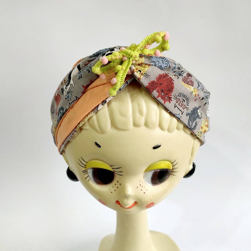 Petitbebe ~ full version of kitten hit color hair ball bow staggered hairband - Hair Accessories - Cotton & Hemp Orange
