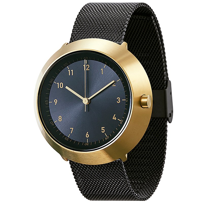 Fuji Normal Fujiyama Watch 43 - Gold Frame/Gold Hands/Black Milanese Strap - Men's & Unisex Watches - Stainless Steel Black