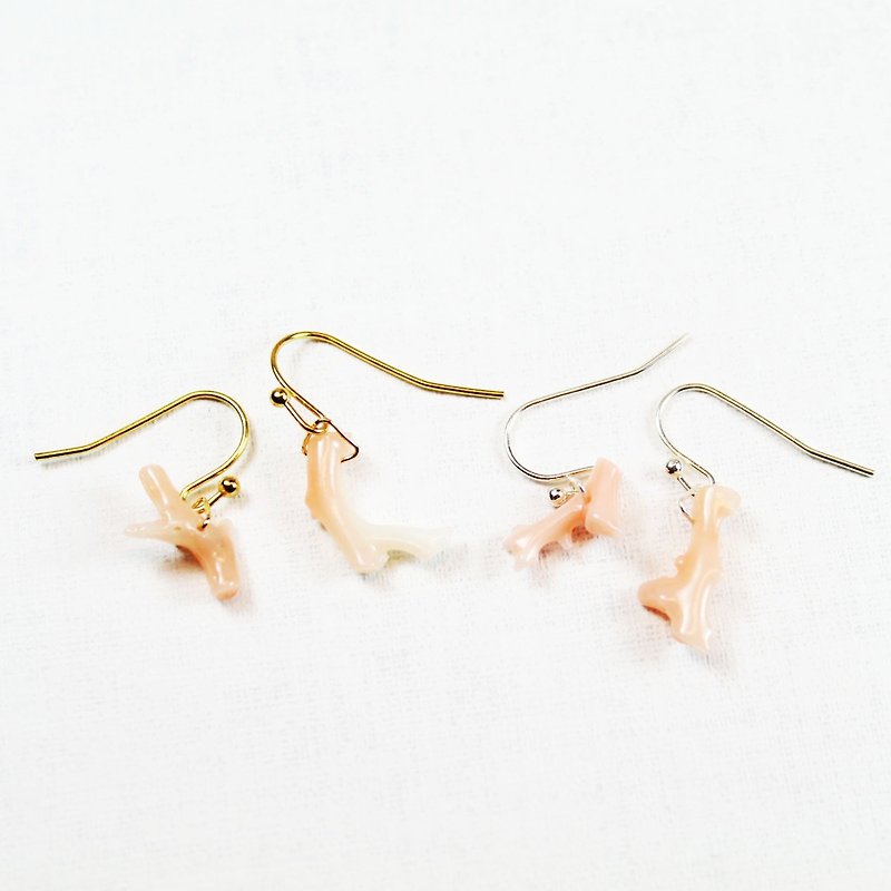 [Gold lake] pink small coral earrings gold and silver two | clip-style earrings earrings can be changed for sterling silver needles | natural powder coral | brass silver plated .18K gold | natural stone earrings, Chinese ancient style jewelry E14 - Earrings & Clip-ons - Gemstone Pink