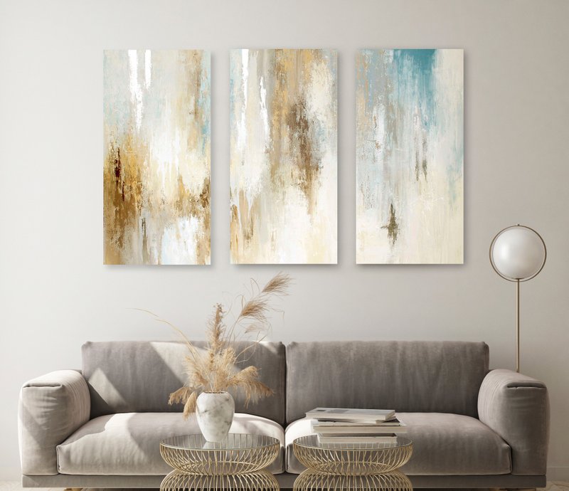Light blue abstract wall art | Triptych wall art abstract | Instant Triptych - 壁貼/牆壁裝飾 - 棉．麻 藍色