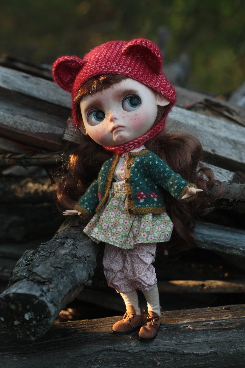 Sweater for Blythe with mushrooms - 玩偶/公仔 - 羊毛 綠色