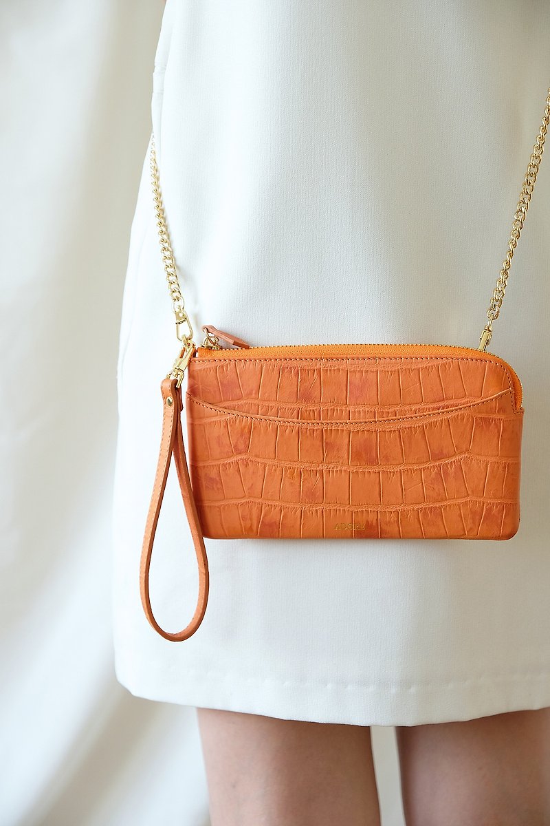 OLIVIA - Clutch/Crossbody Zipper Wallet - Orange - 銀包 - 真皮 橘色