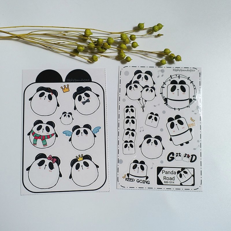 【Cute panda stickers】Waterproof stickers / 2 sheets - Stickers - Paper White