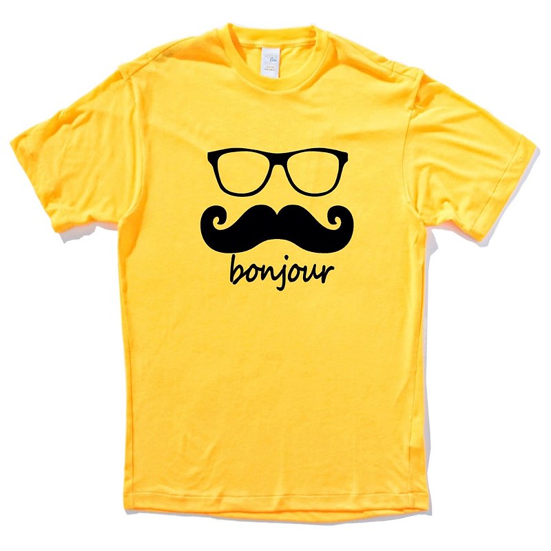 bonjour yellow t shirt - เสื้อยืดผู้ชาย - ผ้าฝ้าย/ผ้าลินิน สีเหลือง