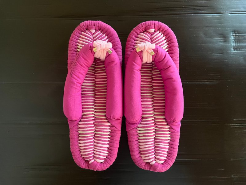 [Edged design] Large 25cm cloth sandals in pink, raspberry and raspberry colors [No.301] - รองเท้าแตะในบ้าน - ผ้าฝ้าย/ผ้าลินิน สึชมพู