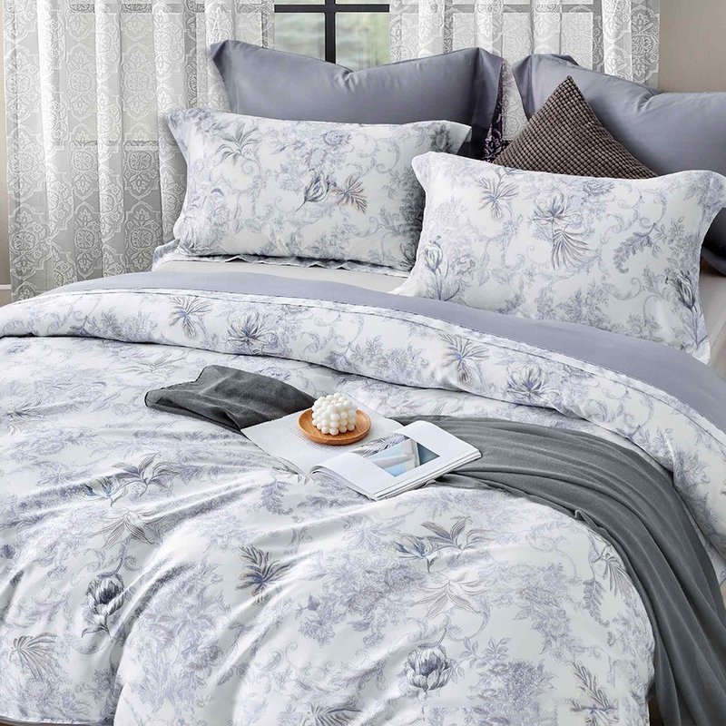 LM80/奧地利100%萊賽爾涼感60支純天絲TM/全鋪棉床包枕套兩用被套 - 寢具/床包 - 絲．絹 多色