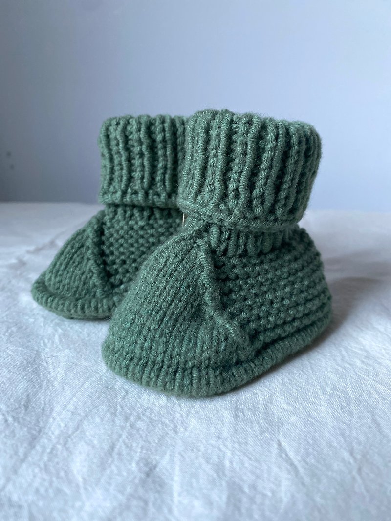 Handmade knitted BABY hemmed boots - รองเท้าเด็ก - ผ้าฝ้าย/ผ้าลินิน สีเขียว