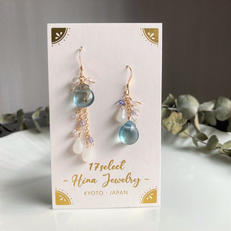 14kgf Fluorite Moonstone Tanzanite earrings / Forest Fairy - ต่างหู - เครื่องเพชรพลอย สีเขียว