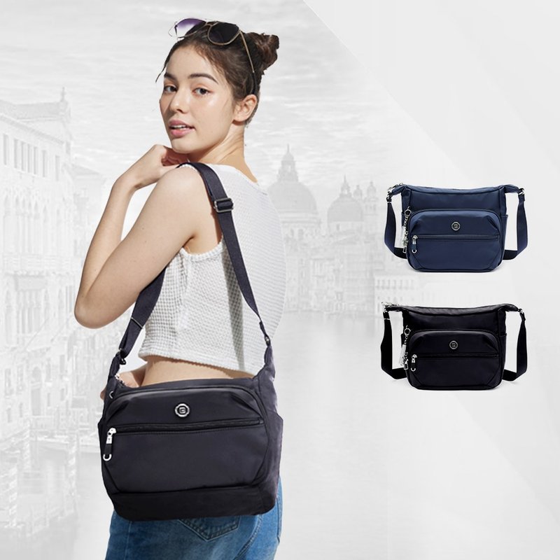 Handbag anti-cutting bag cross-body bag anti-theft recording anti-splash water outing bag casual bag black and blue - กระเป๋าแมสเซนเจอร์ - ไนลอน สีดำ