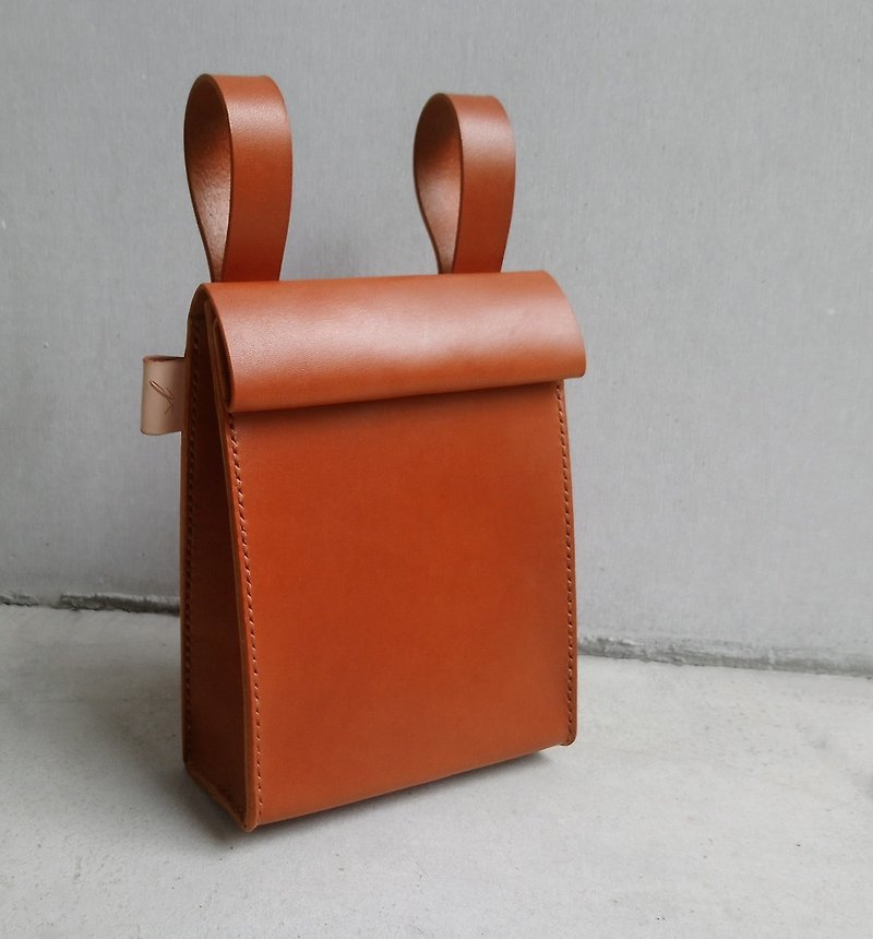 Only bag-brown vegetable tanned leather portable waist bag/bicycle bag - Other - Genuine Leather Orange