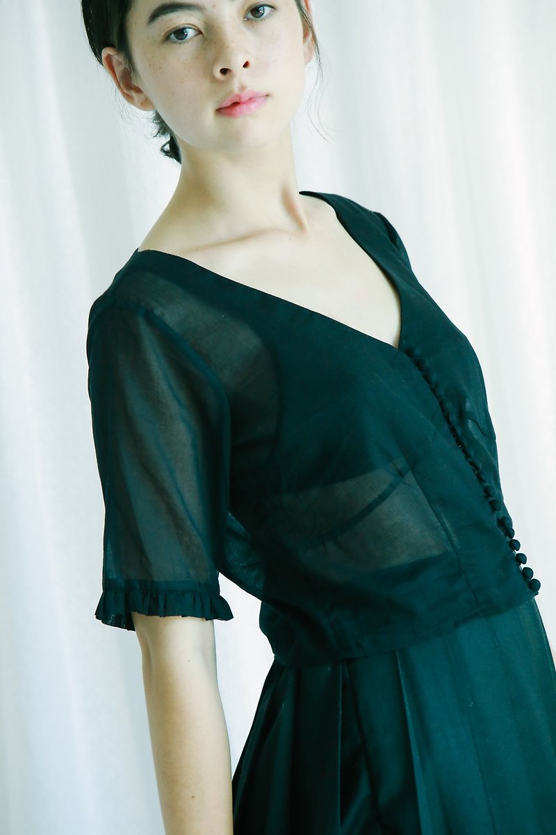 v neck retro blouse - Women's Tops - Silk Black