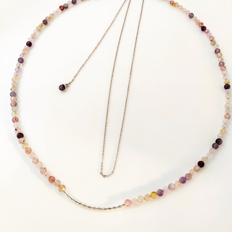 Natural Super Seven Necklace | 925 Silver Silver Tube Hand-made Double Circle Necklace Customized Titanium Amethyst | - Necklaces - Crystal Multicolor