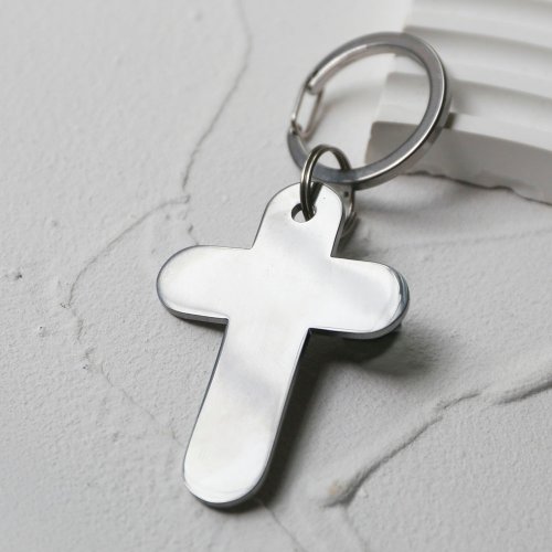 Titanium Plated Cross Keychain - Silver