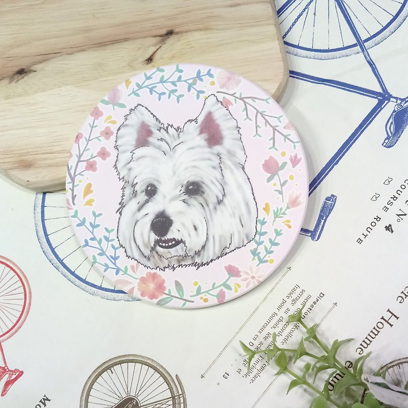 Lace LOGO ~ Sketch West Highland White Terrier-Absorbent Coaster ~ Ceramic Coaster - ที่รองแก้ว - ดินเผา 
