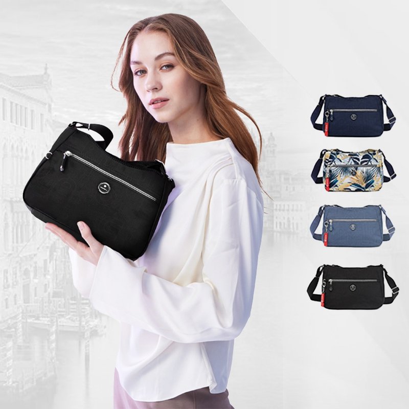 Anti-cut bag, anti-theft cross-body bag, multi-compartment side backpack, black and blue jungle - กระเป๋าแมสเซนเจอร์ - ไนลอน สีน้ำเงิน