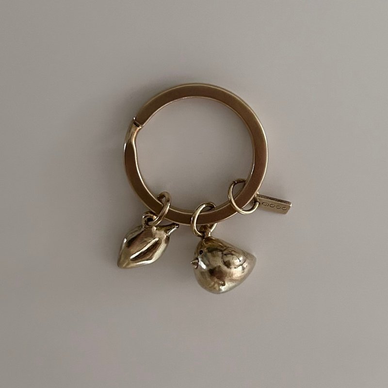 森林小物—小鳥&竹柏 2件組 黃銅鑰匙圈吊飾 - 吊飾/掛飾 - 銅/黃銅 