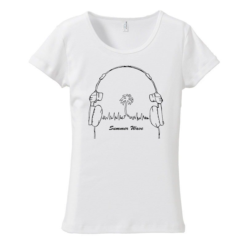[Women's T-shirt] summer wave - Women's T-Shirts - Cotton & Hemp White