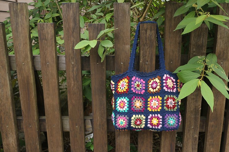 手作-祖母花園編織包-肩背包 - 側背包/斜孭袋 - 其他材質 藍色