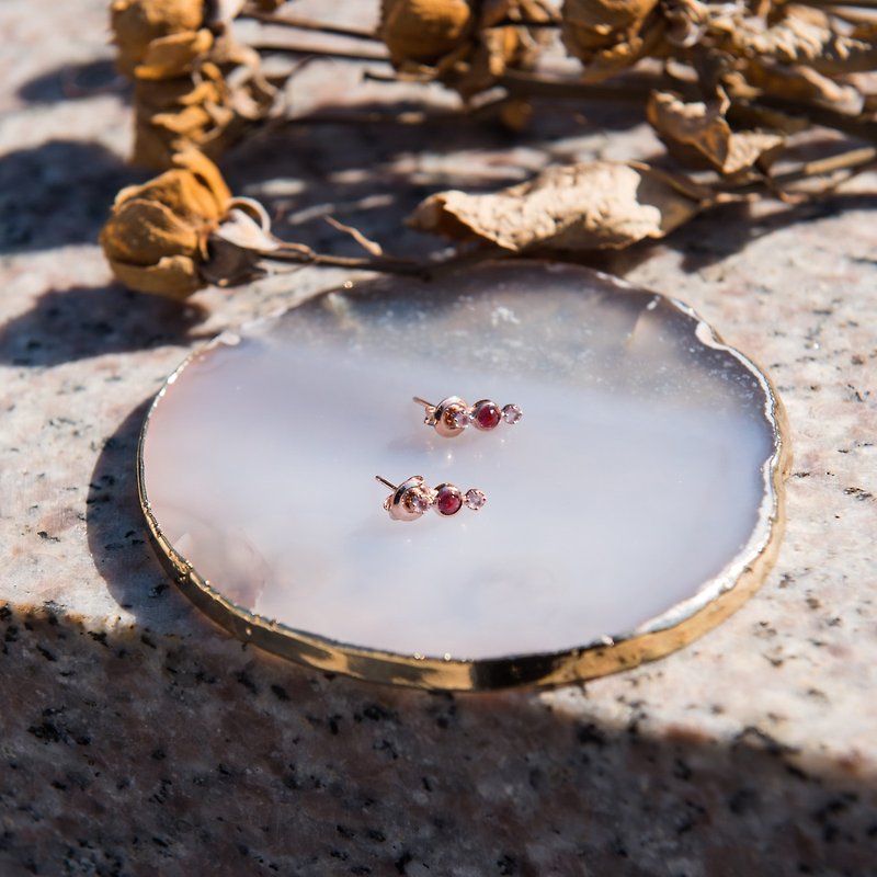 Pink rose garnet earrings - Earrings & Clip-ons - Gemstone Red