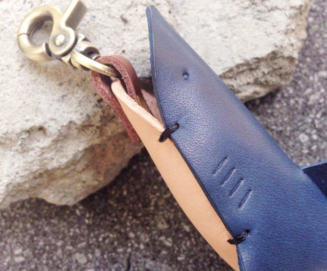 Original animal series shark (deep sea blue shark) pendant hanging buckle  leather goods leather carving Shop Xuan Leather Charms Pinkoi