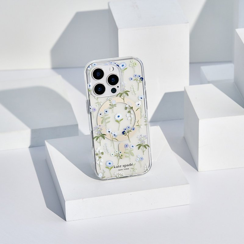 【kate spade】iPhone 16 series MagSafe high-quality magnetic anti-fall case romantic flower rain - เคส/ซองมือถือ - พลาสติก 