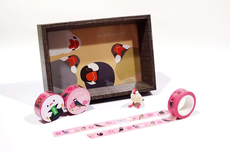 Set of Java sparrow Washi Masking Tape Postcard  (Cherry Blossoms Bloom) - Washi Tape - Paper Pink