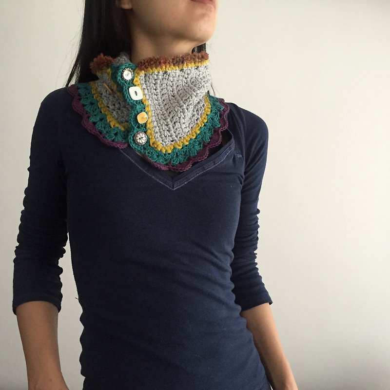 Creative multi-ways organic cotton cowl -crochet scarf (Charmaine) - ผ้าพันคอ - ผ้าฝ้าย/ผ้าลินิน สีเทา