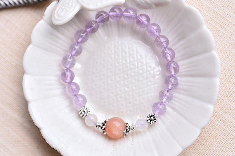 Through the body lavender Amethyst Moonstone + + Orange Sun Stone Silver Bracelet - สร้อยข้อมือ - เครื่องเพชรพลอย สีม่วง