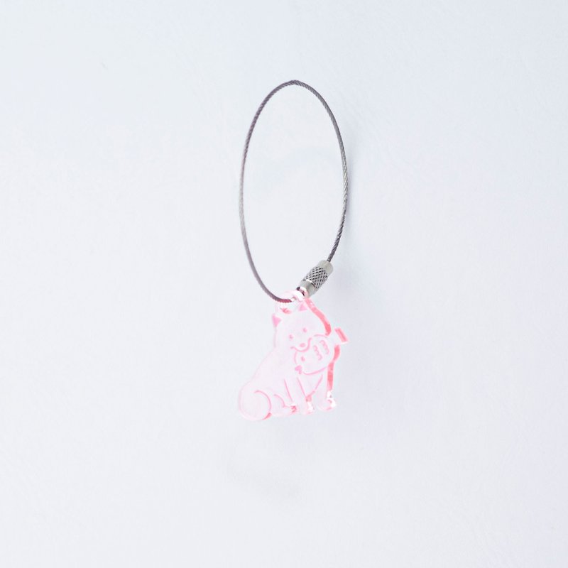 【アクリル】たい焼き犬イラスト【キーホルダー】ピンク - 掛繩/吊繩 - 壓克力 粉紅色