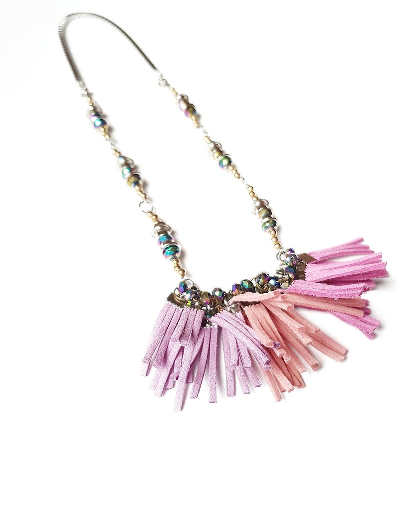 LEINA Long Necklace With Full Fringes //FLEUR - Necklaces - Other Materials Pink