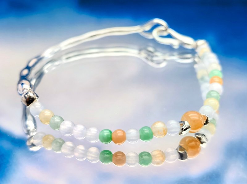 Silver Collection - Mulitcolour jadeite beaded silver bracelet - Bracelets - Jade 