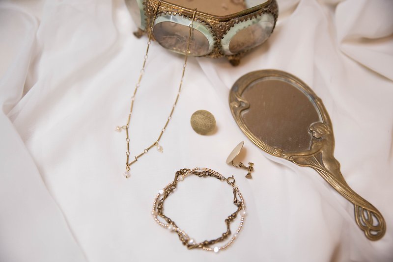 Athena's Salute Brass Pearl Glass Bead Bracelet - Bracelets - Copper & Brass Gold