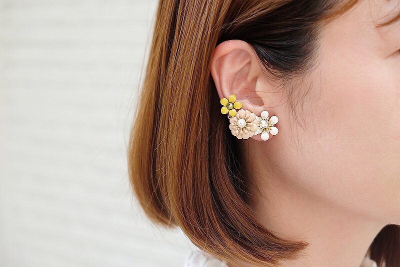 Enamel Earrings & Clip-ons - Flowers blooming-enamel Swarovski ear/ear pin/ Clip-On