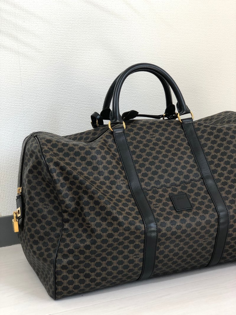 【 日本直送　名牌中古包 】CELINE セリーヌ マカダム ロゴ型押し PVC レザー ボストンバッグ ハンドバッグ ブラック mvwisn - 手提包/手提袋 - 真皮 黑色