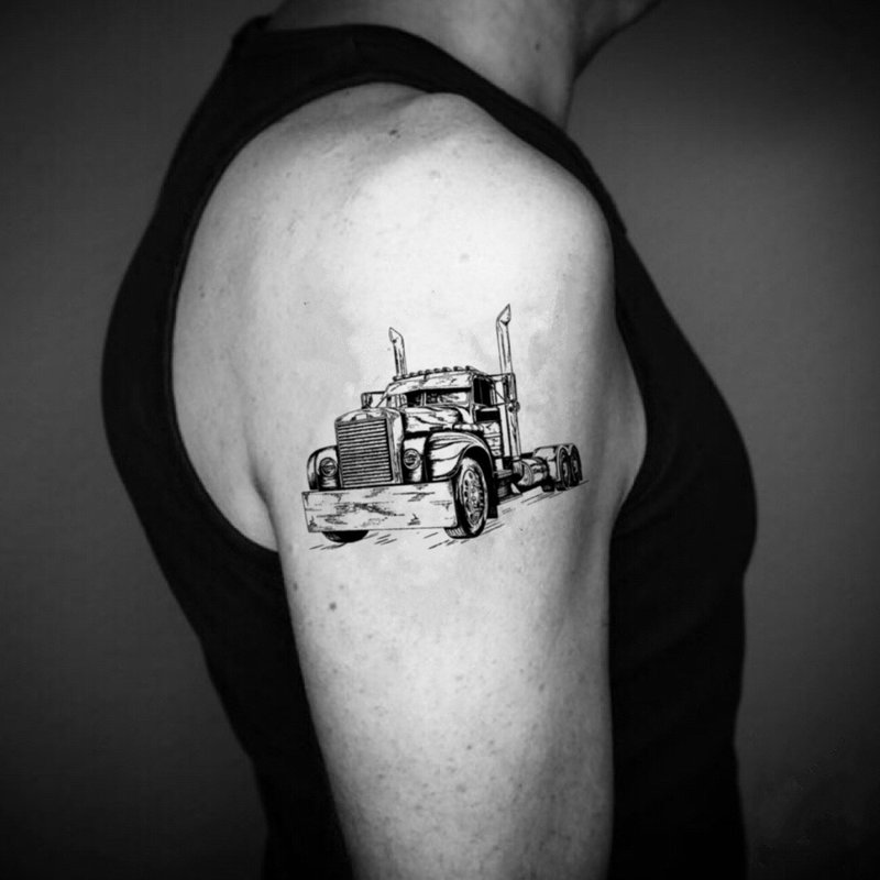 OhMyTat 卡車 Truck 刺青圖案紋身貼紙 (2 張) - 紋身貼紙/刺青貼紙 - 紙 黑色