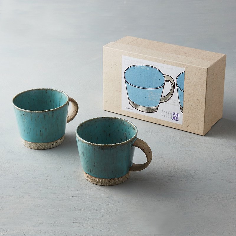 日本美濃燒 - 細刻紋馬克對杯禮盒組(2件式) - 咖啡杯 - 陶 藍色