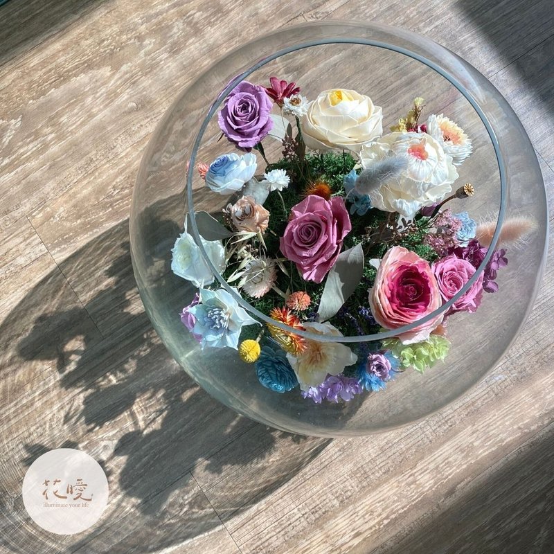 【花曖】12吋玻璃球永生花(客製化) - 擺飾/家飾品 - 植物．花 橘色