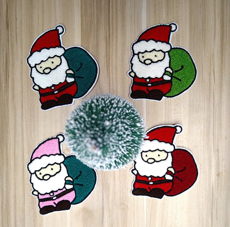 【聖誕系列~聖誕老公公】立體 刺繡貼紙 聖誕老人  燙貼 - 壁貼/牆壁裝飾 - 繡線 紅色