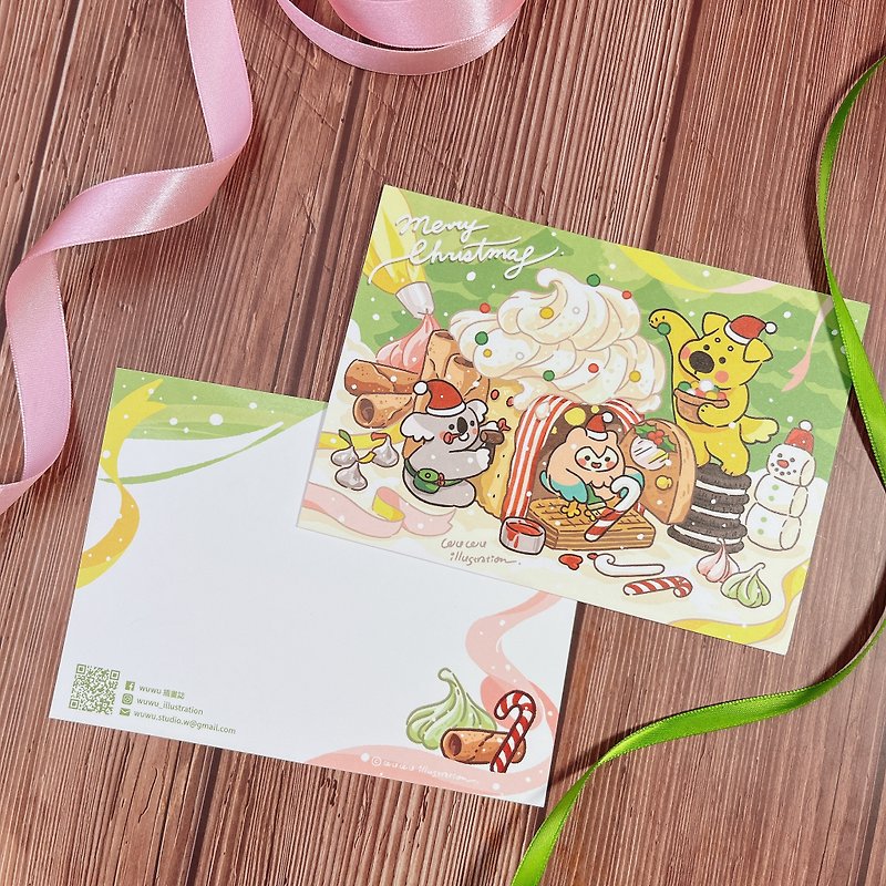 【WUWU Illustration】Merry Christmas Christmas Card-Christmas Dessert - การ์ด/โปสการ์ด - กระดาษ สีเขียว
