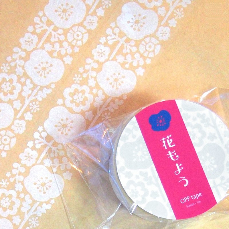 Transparent OPP tape with floral pattern _50mm width x 5m - Washi Tape - Other Materials White