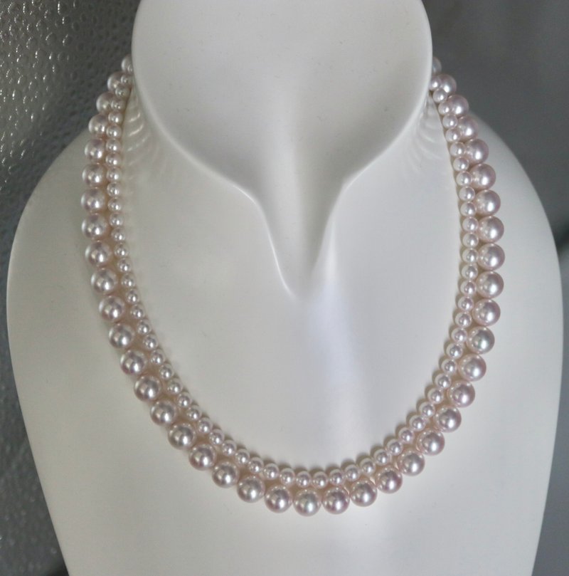 奢華雙層 akoya珍珠項鍊 媲美天女品質 禮服配飾 日本製銀扣 - 項鍊 - 珍珠 白色