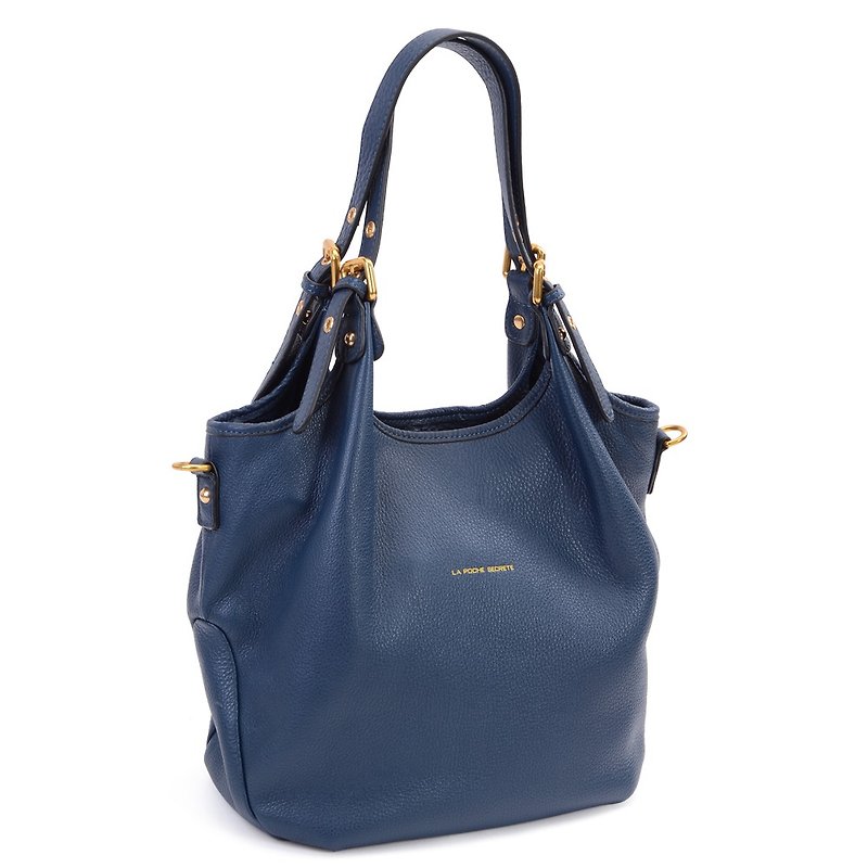 La Poche Secrete: Fashion girl's shoulder bag _ cowhide _ back _ jazz blue - Messenger Bags & Sling Bags - Genuine Leather Blue