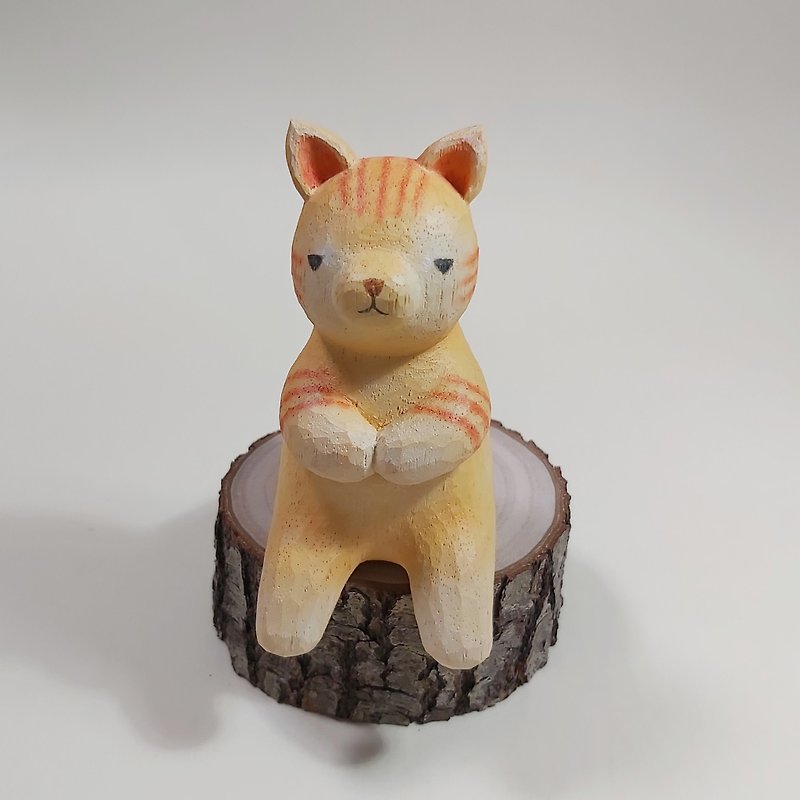 Cat wood carving art - ตุ๊กตา - ไม้ สีส้ม