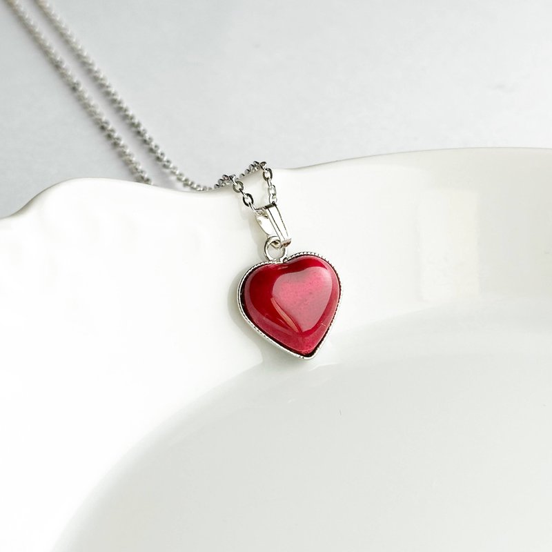 Heart Cloisonne Pendant Red Cloisonné - Necklaces - Glass Red